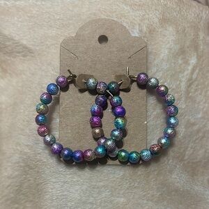 Colorful Beaded Gold Hoop Earrings